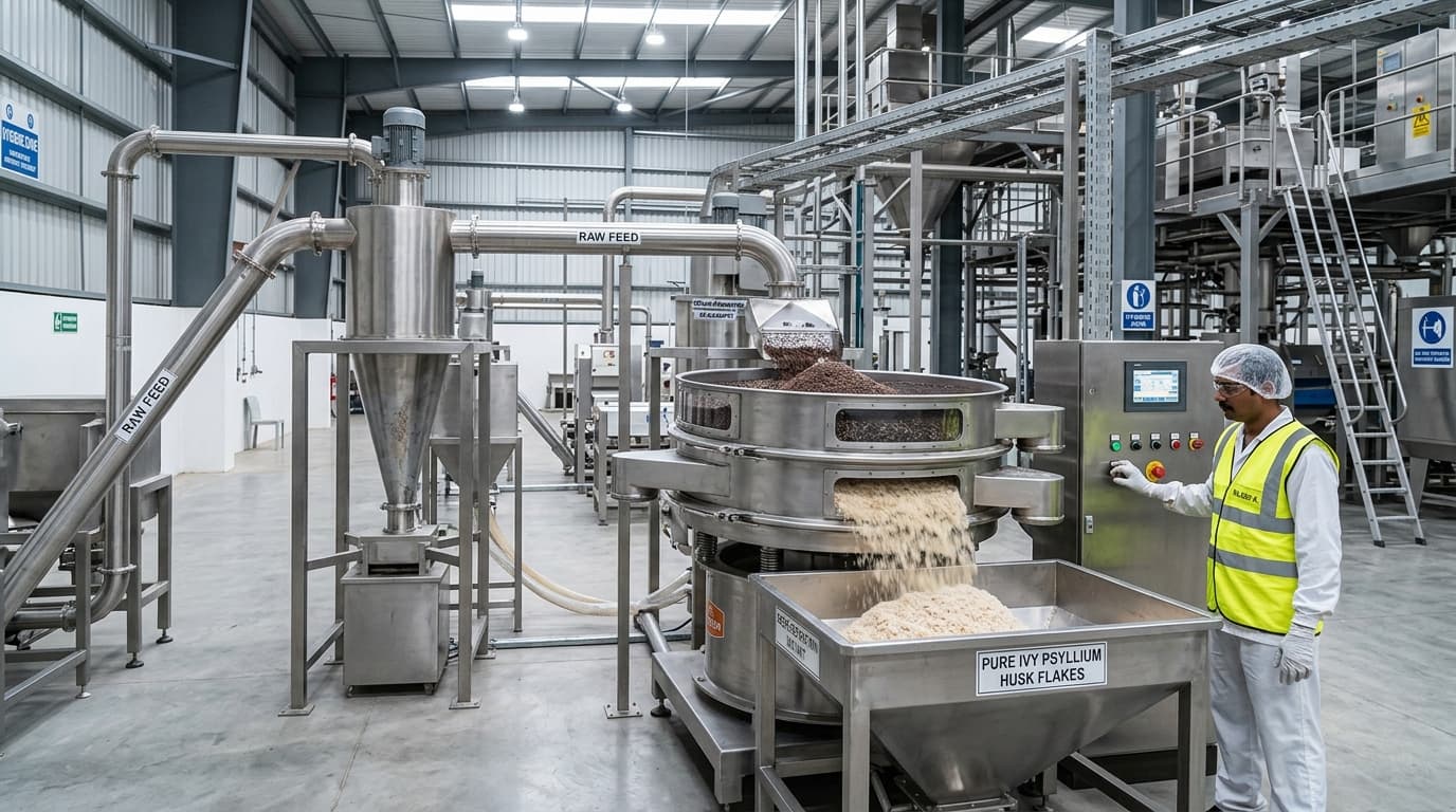 Psyllium Husk sortex aspiration and pneumatic cleaning line